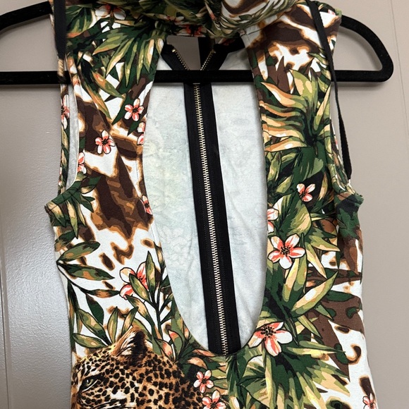 bebe Green Leopard Tropical Print Jumpsuit - Picture 9 of 11